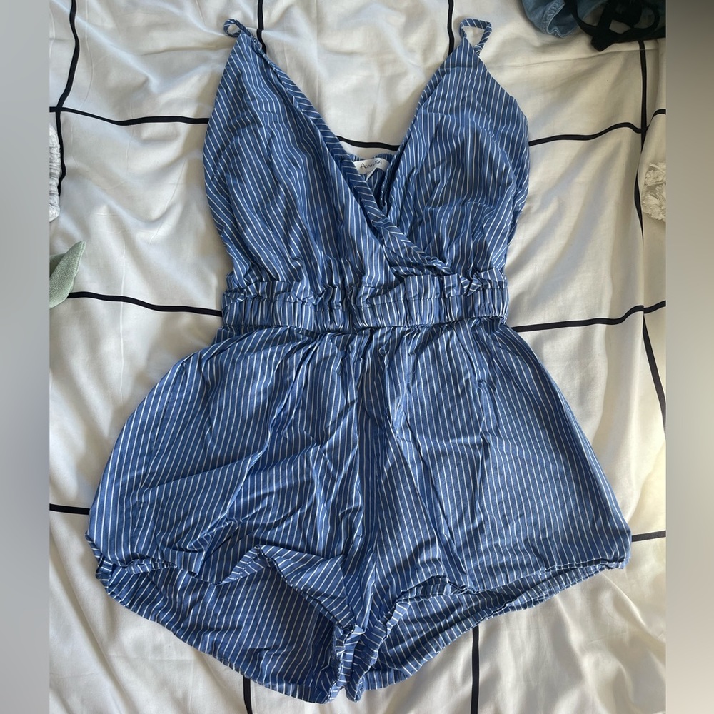 Blue and White Romper